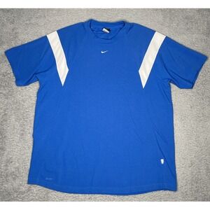 Vintage Y2K Nike Dri-Fit T-Shirt Men L Blue Center Swoosh Performance Basketball